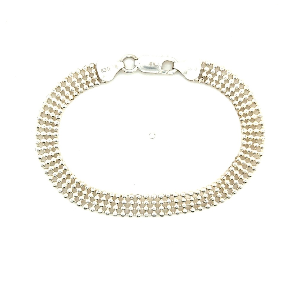 Vintage Sterling Silver 925 Italy DES 4 Row Ball Chain Mesh Bracelet 7.25"